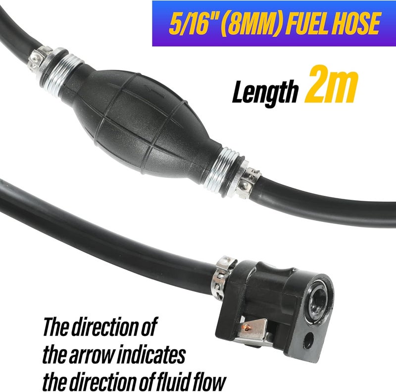 Reswish 6FT Boat Motor Fuel Line Hose with Primer Bulb Steel Hose Clamps,Universal ID 5/16" Boat Fuel Line Assembly Kit,Compatible with Outboard RVs Tractors Caravans Boats Fuel Line - Image 3